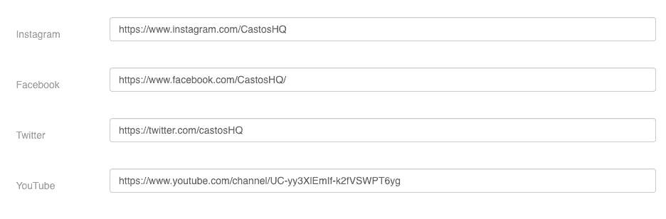 Include custom social media links for a podcast webpage inside the Castos dashboard