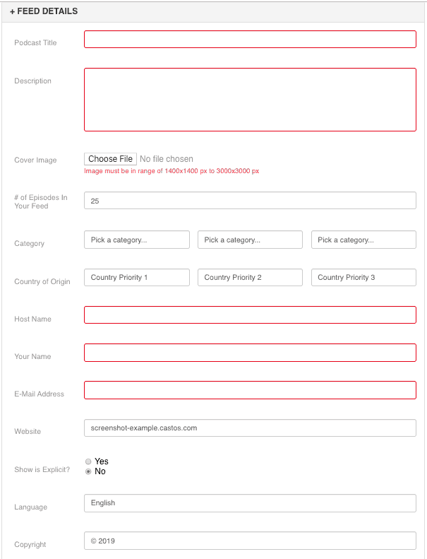 castos podcast feed details